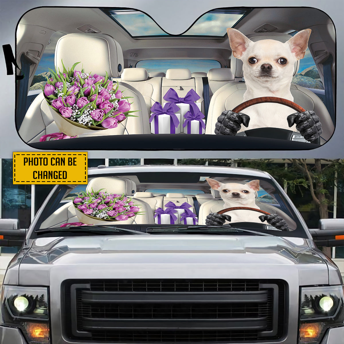 Petthouse | Chihuahua Customizable Sun Shade With Photo Dog Driving Home Windshield Cover Chihuahua Dog Mom