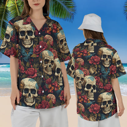 Petthouse | Skull Floral Hawaiian Shirt, Skull Summer, Skull Skeleton Tropical Floral For Beach Gift