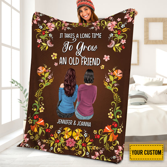 Petthouse | Personalized To Grow An Old Friend Cozy Blanket, Bestie Check Throw Blanket, Floral Pattern Travel