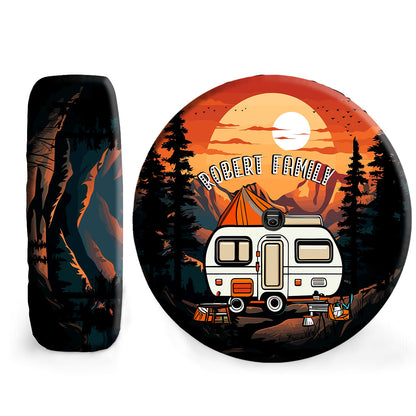 Petthouse | Customized Text Sunset Mountains River Landscape Camping Truck Spare Tire Cover Happy Camper Car Accessory