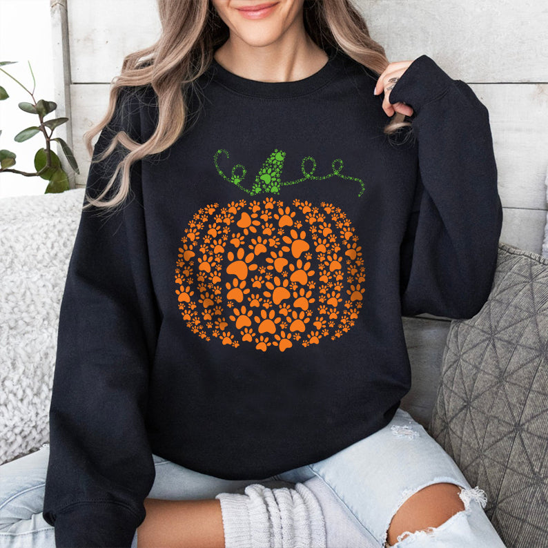 Petthouse | Paw Pumpkin T-shirt, Dog Paw Pumpkin Shirt, Halloween, Thanksgiving, Dog Footprint Pumpkin