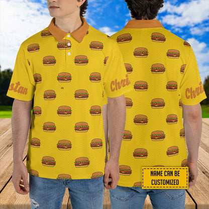 Petthouse | Customized Name Colorful Hamburgers Seamless Pattern Polo Shirt Hamburger Fast Food Shirt Hamburger Lovers