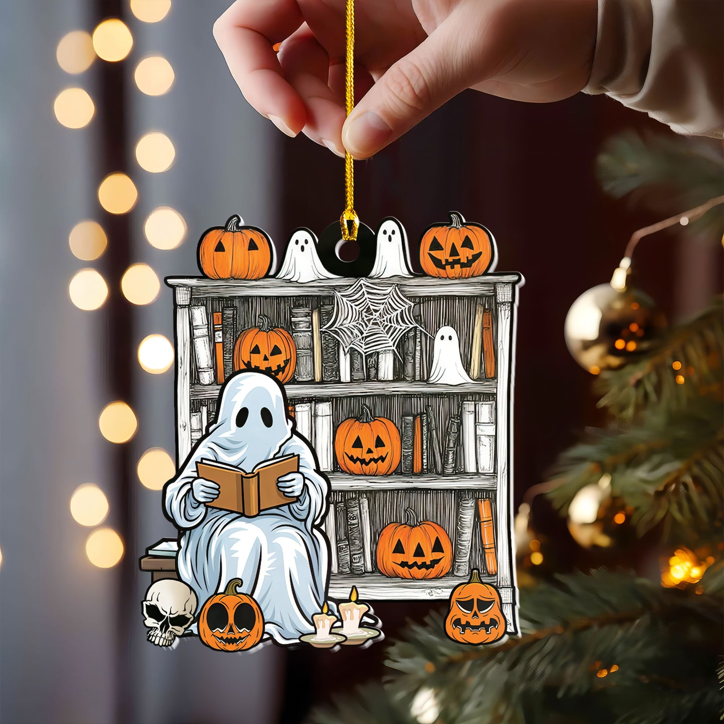 Petthouse | Halloween Ghost Book Ornament Window Hangings, Halloween Bookshelf, Ghostly Bookish