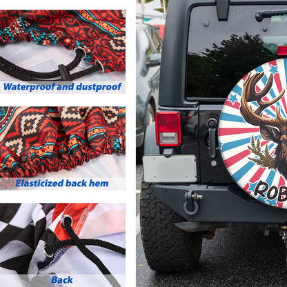 Petthouse | Customized Moose Head On American Patriotic Background Spare Tire Cover Hunting Season