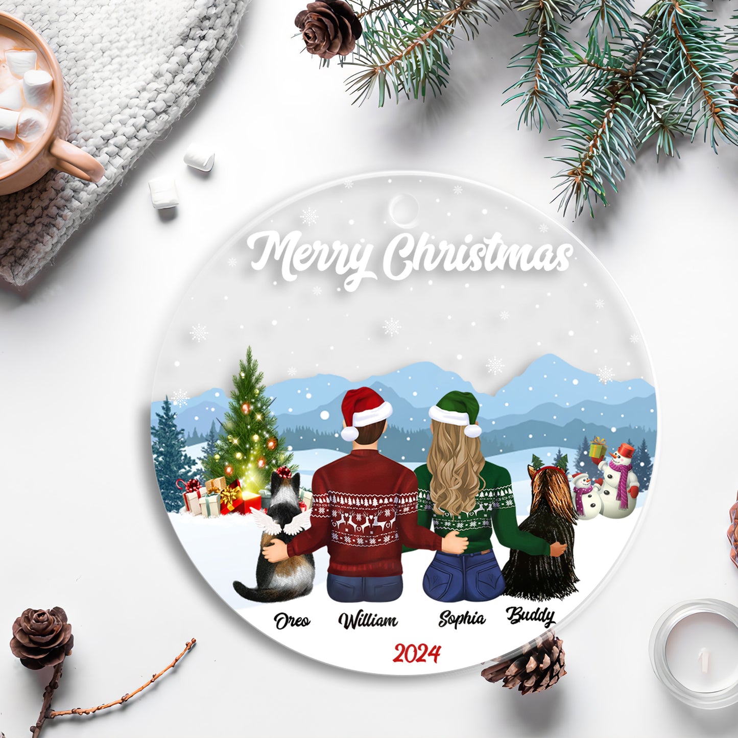 Petthouse | Personalized Couple Christmas Ornament With Pets, Pet Lover Gifts For Couple, Xmas Ornament 2024