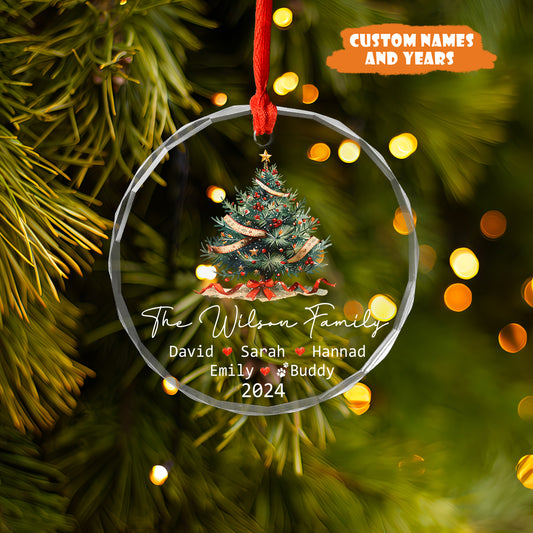 Petthouse | Personalized Family Christmas Ornament With Pets, 2024 Family Glass Ornament, Xmas Tree