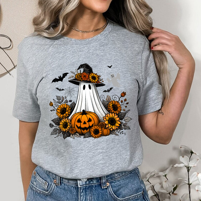 Petthouse | Cute Ghost Pumpkin Shirt, Floral Witch Ghost Pumpkin Shirt, Fall Autumn Halloween