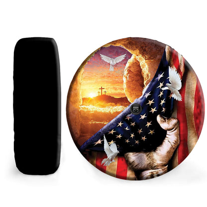 Petthouse | Jesus Hand Pull American Flag Wheel Tire Covers Jesus Christian Seasonal Tire Totes Universal Fit