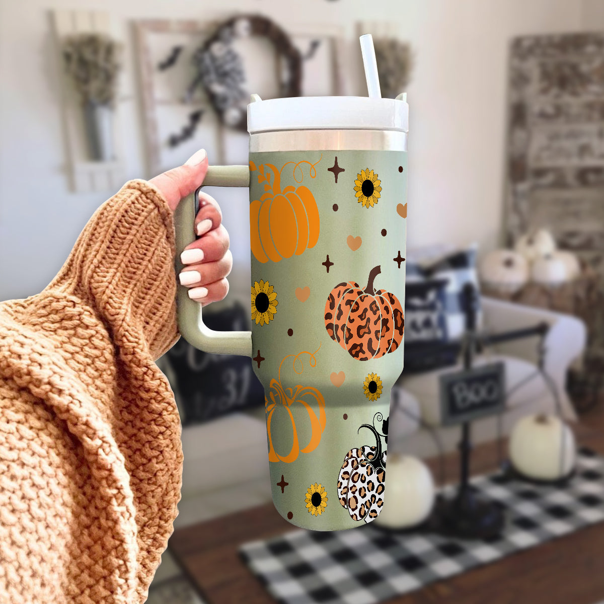 Petthouse | Fall Pumpkins 40oz Tumbler, Fall Coffee Stainless Steel Tumbler, Leopard Pumpkin, Fall Vibes