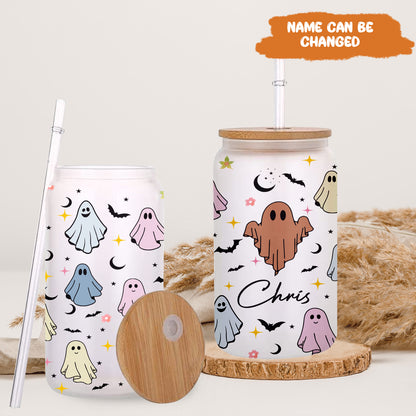 Petthouse | Personalized Halloween Ghost Glass Can, Cute Ghost Glass, Ice Coffee Cup, Spooky Season