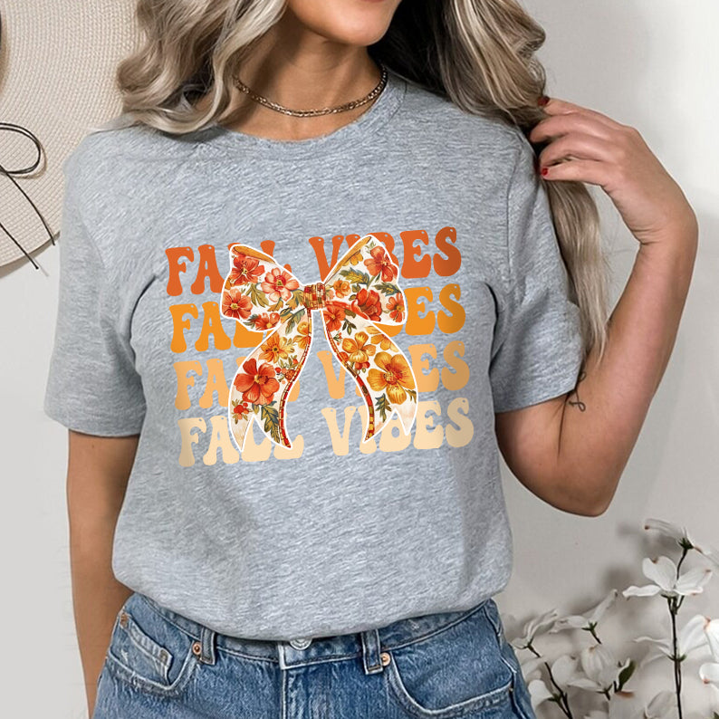 Petthouse | Coquette Floral Fall Vibes Shirt, Retro Fall Bow Shirt Fall Coquette Bow Autumn Pumpkin