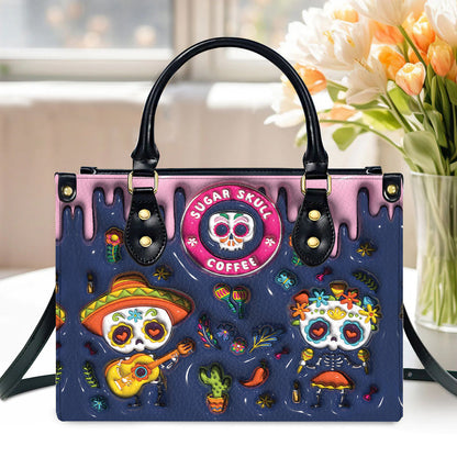 Petthouse | Colorful Sugar Skull Print 3d Effect Leather Handbag With Handle, Ghost Pumpkin Bags, Print 3d Halloween Bags