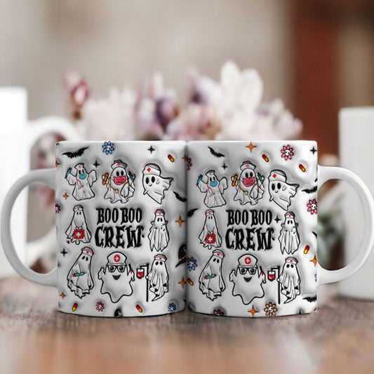 Petthouse | Boo Boo Crew Inflated Effect 3d Mug, Nurse Coffee Mug, Nurse Halloween Mug, Ghost Spooky