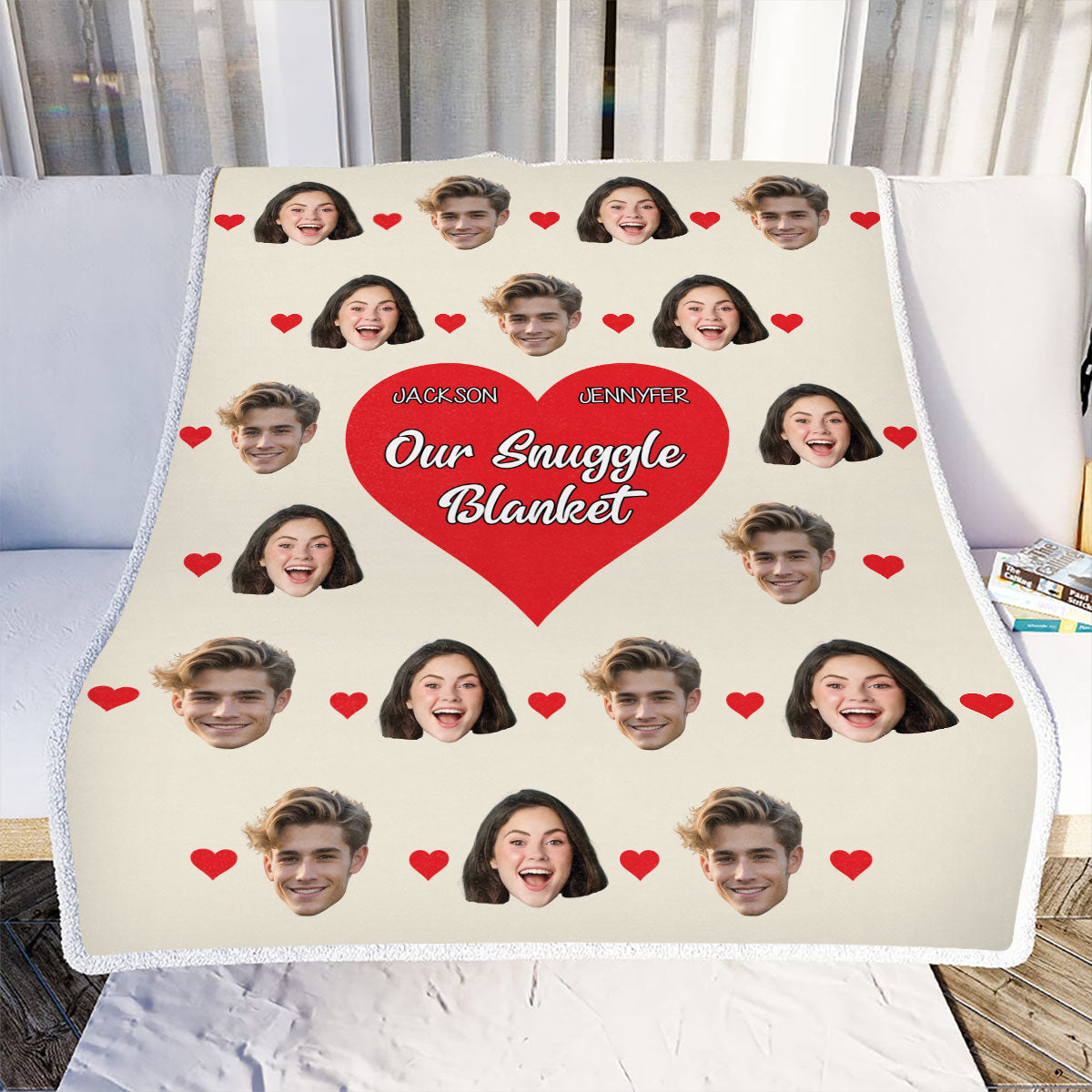 Petthouse | Customized Photo Face Couple Our Snuggle Blanket For Sofa Cough, Honeymoon Holiday Bedroom Decorative