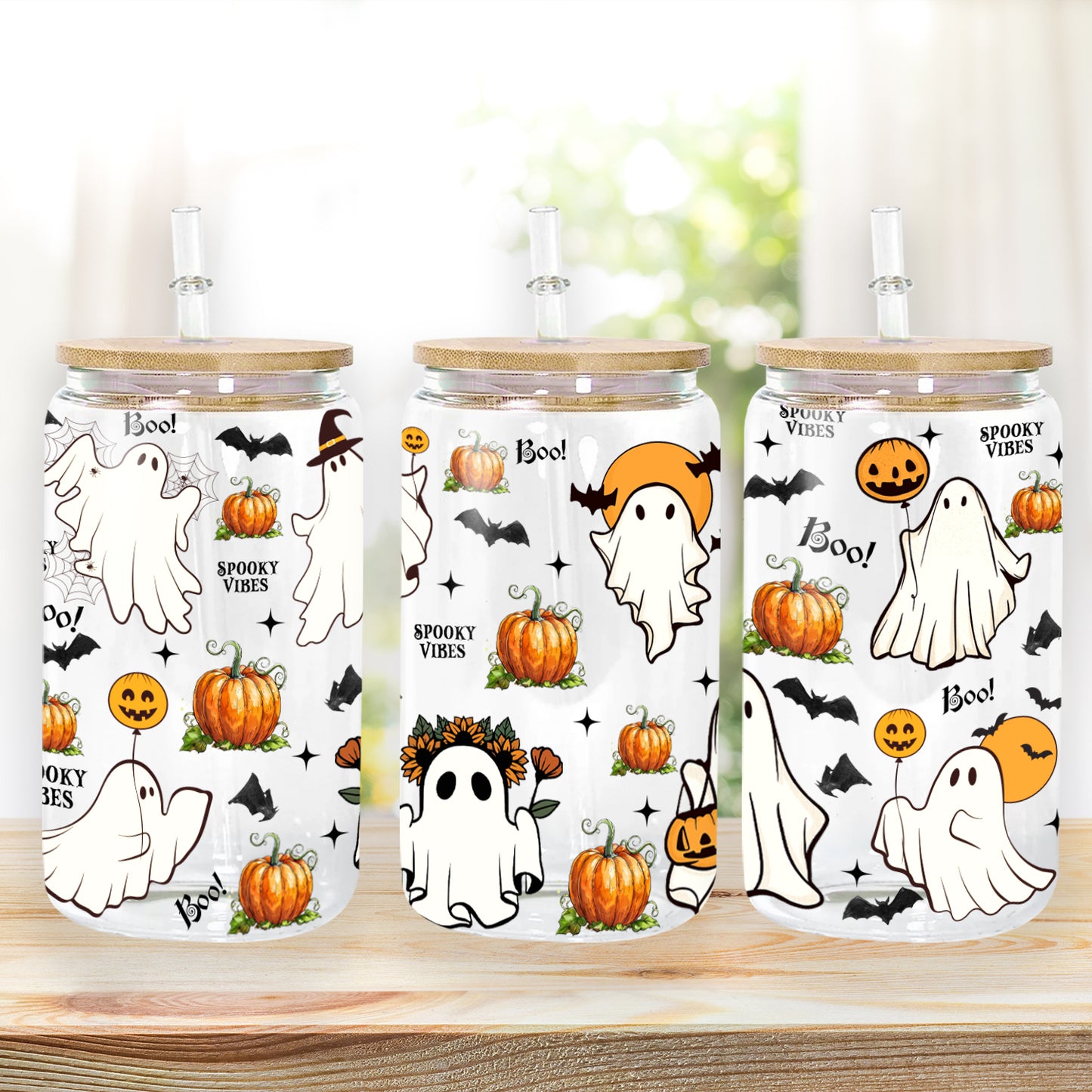 Petthouse | Ghost Spooky Vibes Glass Can, Ghost Boo Spooky Iced, Halloween Spooky Vibes Glass Cup