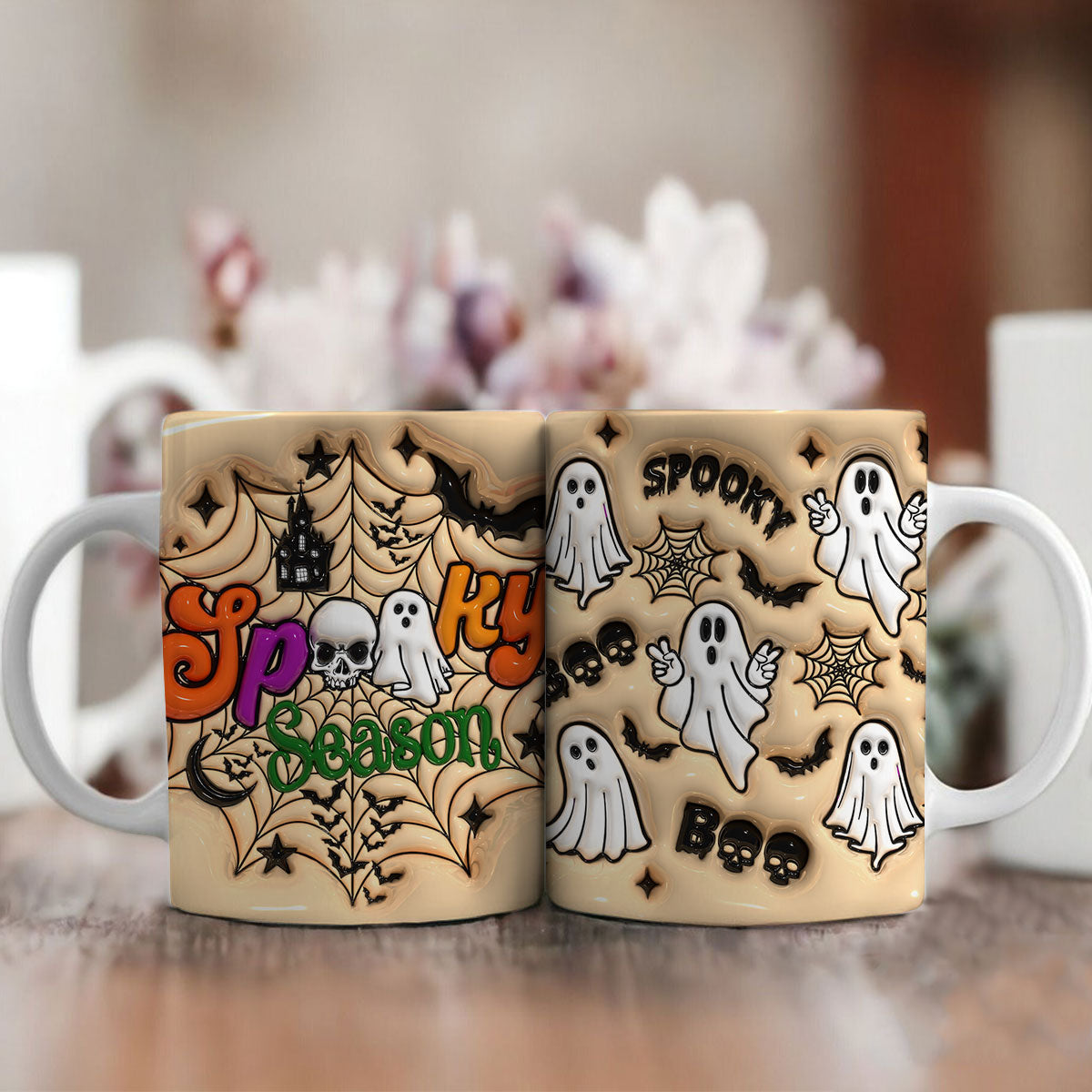 Petthouse | Spooky  Season Ghost Mug, Halloween 3d Inflated Mug, Puffy Spooky Ghost Mug, Spooky Ghost