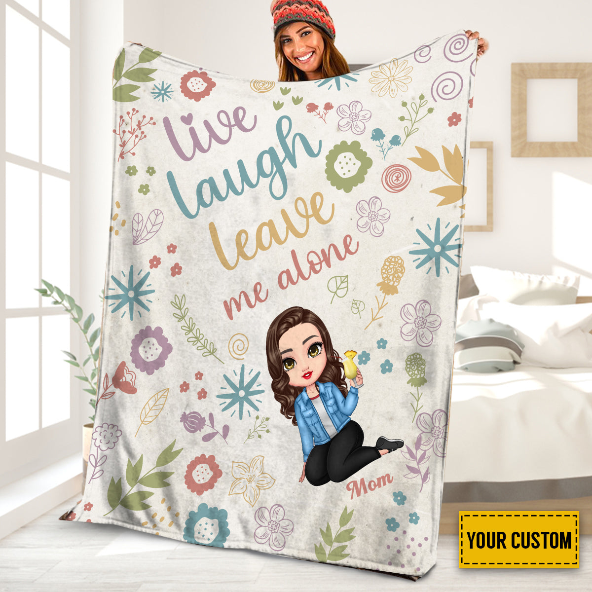 Petthouse | Personalized Leave Me Alone Cozy Blanket, Mental Health Fleece Blanket, Floral Pattern Throw Blanket