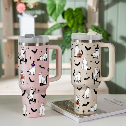 Petthouse | Ghost Cat 40oz Tumbler, Spooky Cat Ghost, Halloween Ghost Black Cat Stainless Steel Tumbler