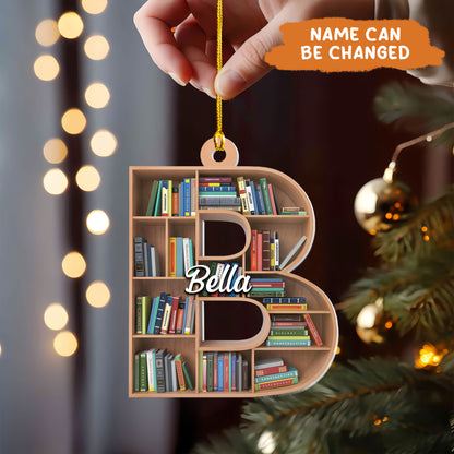 Petthouse | Personalized Christmas Book Tree Name Letter Ornament, Book Club Ornament, Book Lover Gift