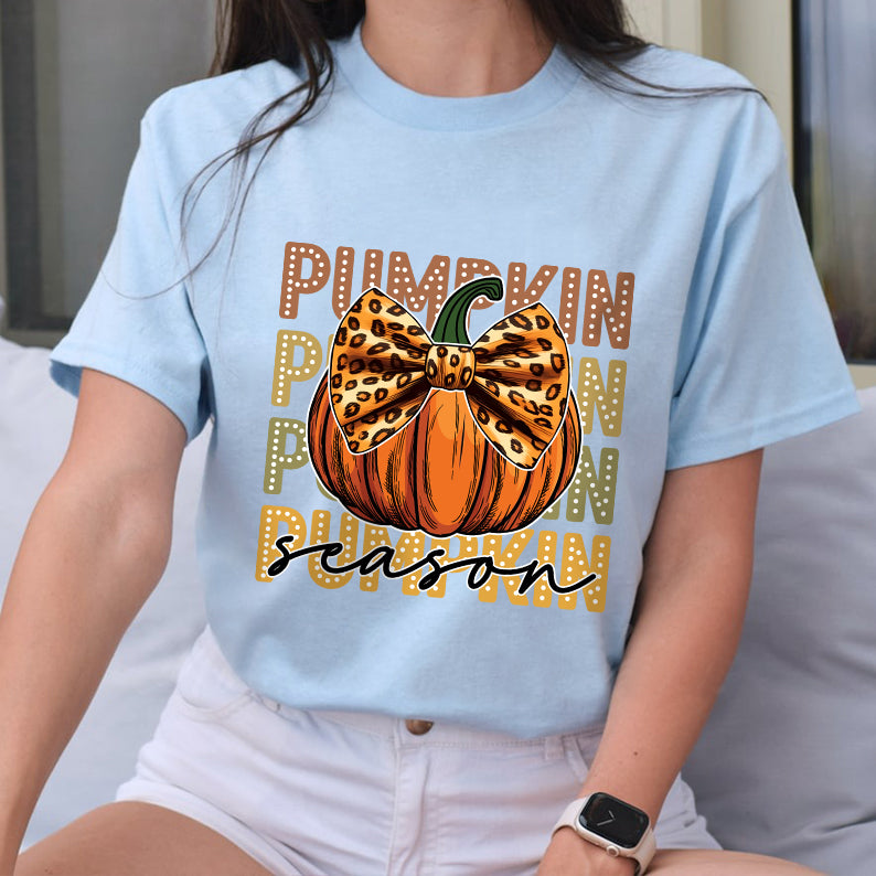 Petthouse | Pumpkin Season Leopard Bow Shirt, Fall Coquette Shirt, Fall Girl Pumpkin Season Shirt