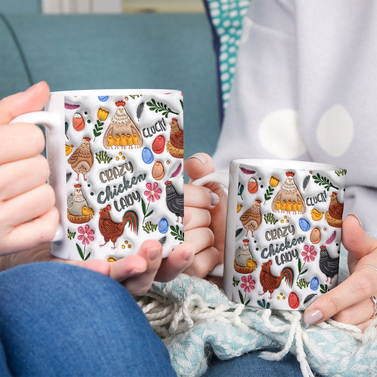 Petthouse | Crazy Chicken Lady Mug, Chicken Lady 3d Inflated Print Mug, Chicken Farm Mug, Chicken Lover