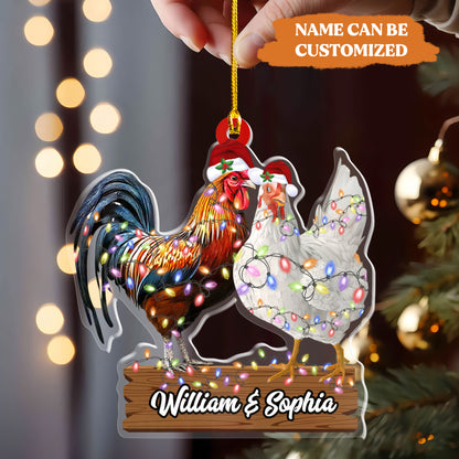 Petthouse | Personalized Chicken Couple Christmas Ornament For Husband And Wife, Chicken Shaped Ornament