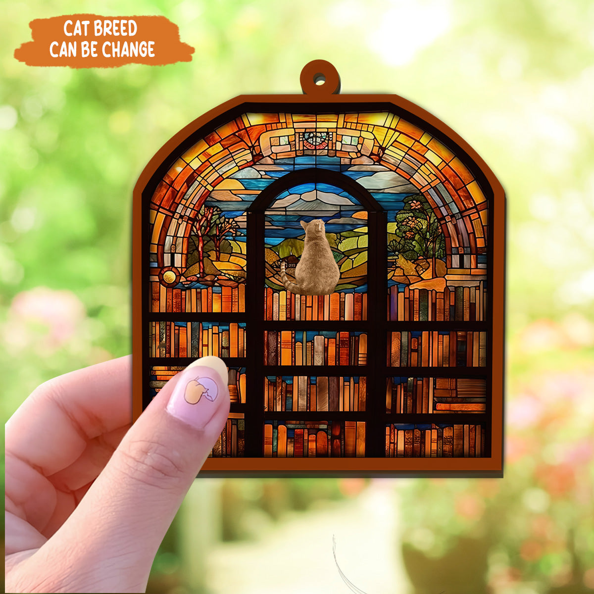 Petthouse | Personalized Cat Book Suncatcher, Reading Cat Bookish Ornament, Book Lovers Gift, Cat Lovers