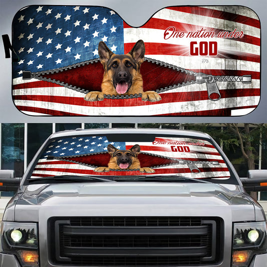 Petthouse | American Flag Windshield Sun Shade Dog Sunshade German Shepherd One Nation Under God