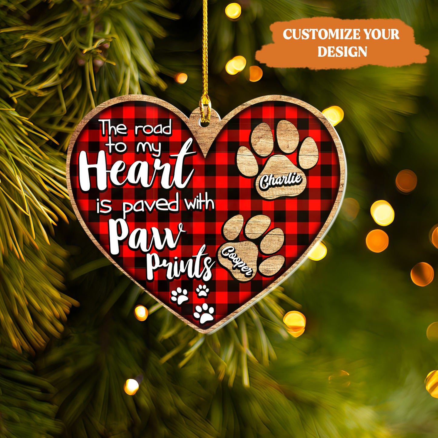 Petthouse | Personalized Dog Ornament, The Road To My Heart Is Paved With Paw Prints, Gift For Dog Lover