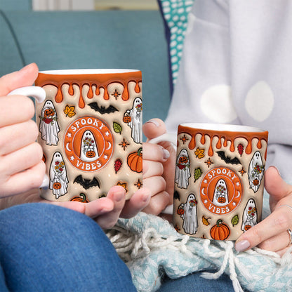 Petthouse | Ghost Spooky Vibes Ceramic Mug, 3d Inflated Halloween Ghosts Mug, Spooky Vibes Ghost