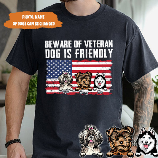 Petthouse | Custom Dog Beware Of Veteran Dog Is Friendly Shirt, Funny Dog 4th Of July Shirt