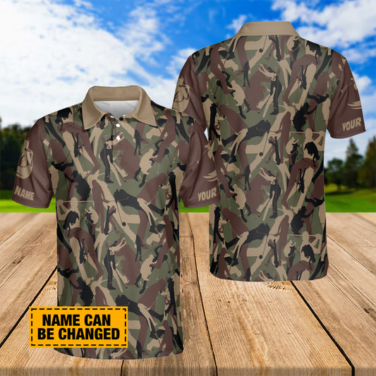 Petthouse | Customized Soldier Woodland Gray Golf Camo Pattern Polo Golfing Lover Sports Camouflage