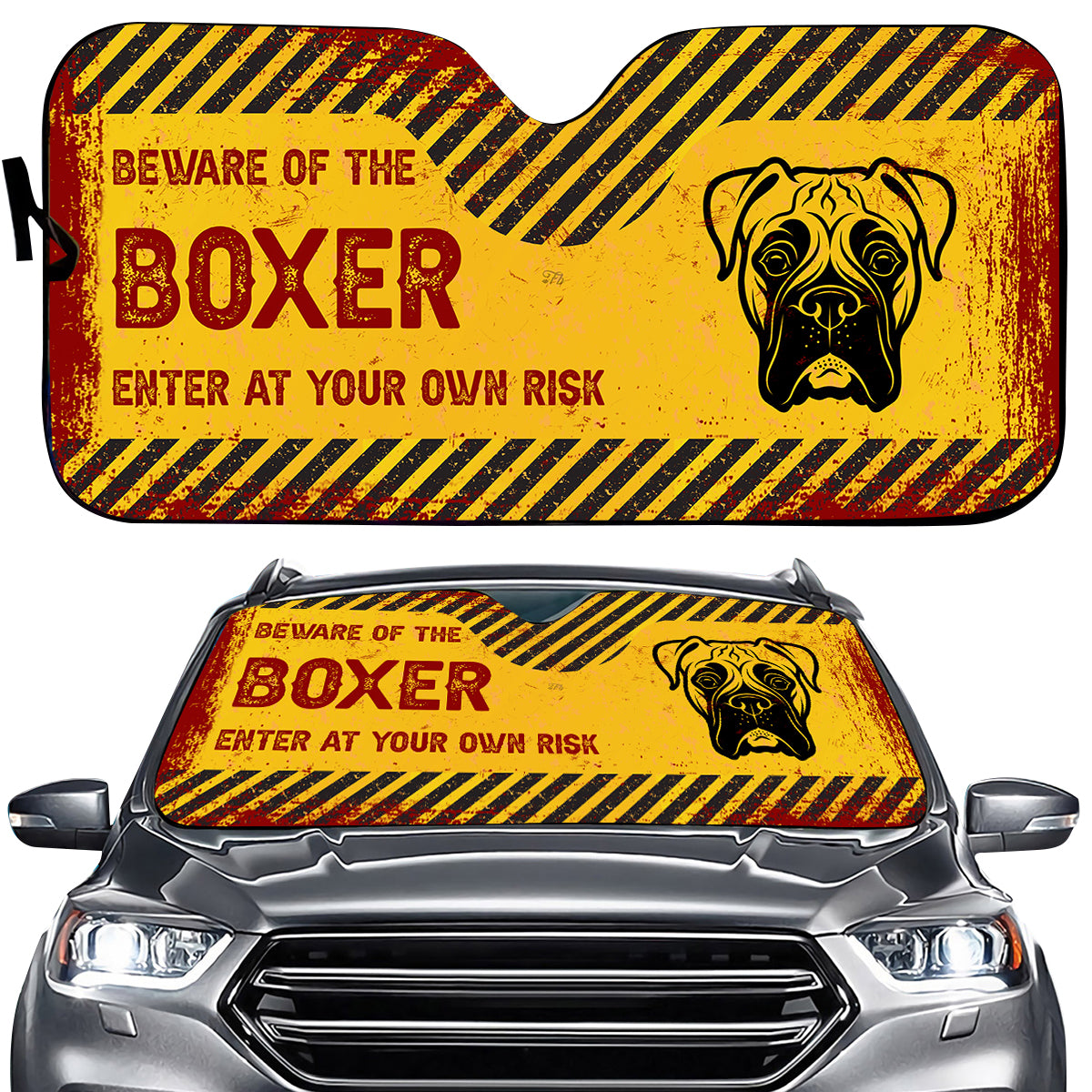 Petthouse | Beware Of The Boxer Dog Car Sun Shade Windshield Dog Head Car Auto Sun Shade Dog Lover