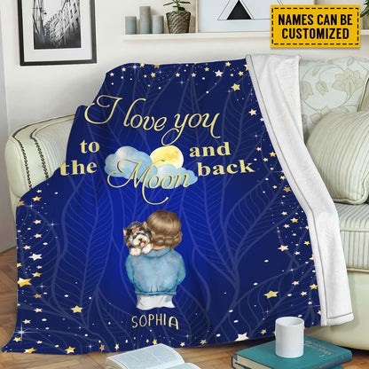 Petthouse | Customized Name Dog Girl Throw Blanket, I Love You To The Moon And Back Blanket, Star Sky Dog Lover