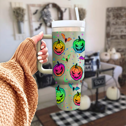 Petthouse | Halloween Bat And Pumpkin 40oz Tumbler, Halloween Spooky Tumbler Wrap, Mystic Halloween