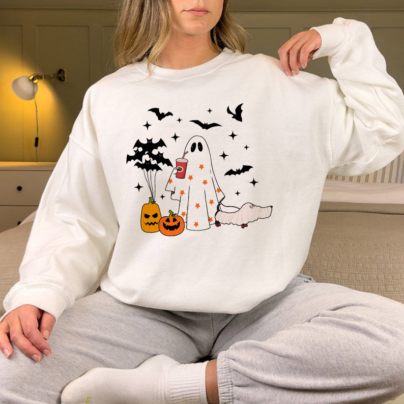 Petthouse | Halloween Ghost Dachshund Dog Shirt, Сute Ghost Dog Shirt, Women Halloween, Spooky Vibes