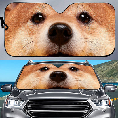 Petthouse | Shiba Inu Dog Car Sunshade Big Face Dog Windshield Sunshade Car Decoration Gift For Family