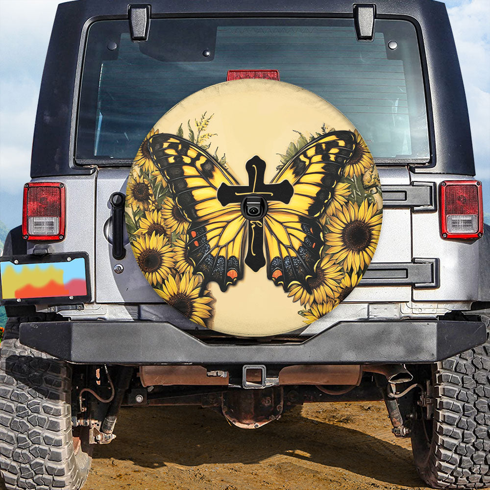 Petthouse | Jesus Butterflies Faith Spare Tire Cover, Jesus Sunflower Decor Car, Butterflies Faith Car