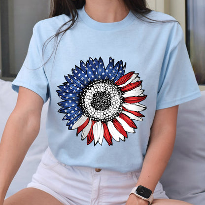 Petthouse | America Sunflower Shirt, Usa Flag Flower 4th Of July Flag Graphic Shirt