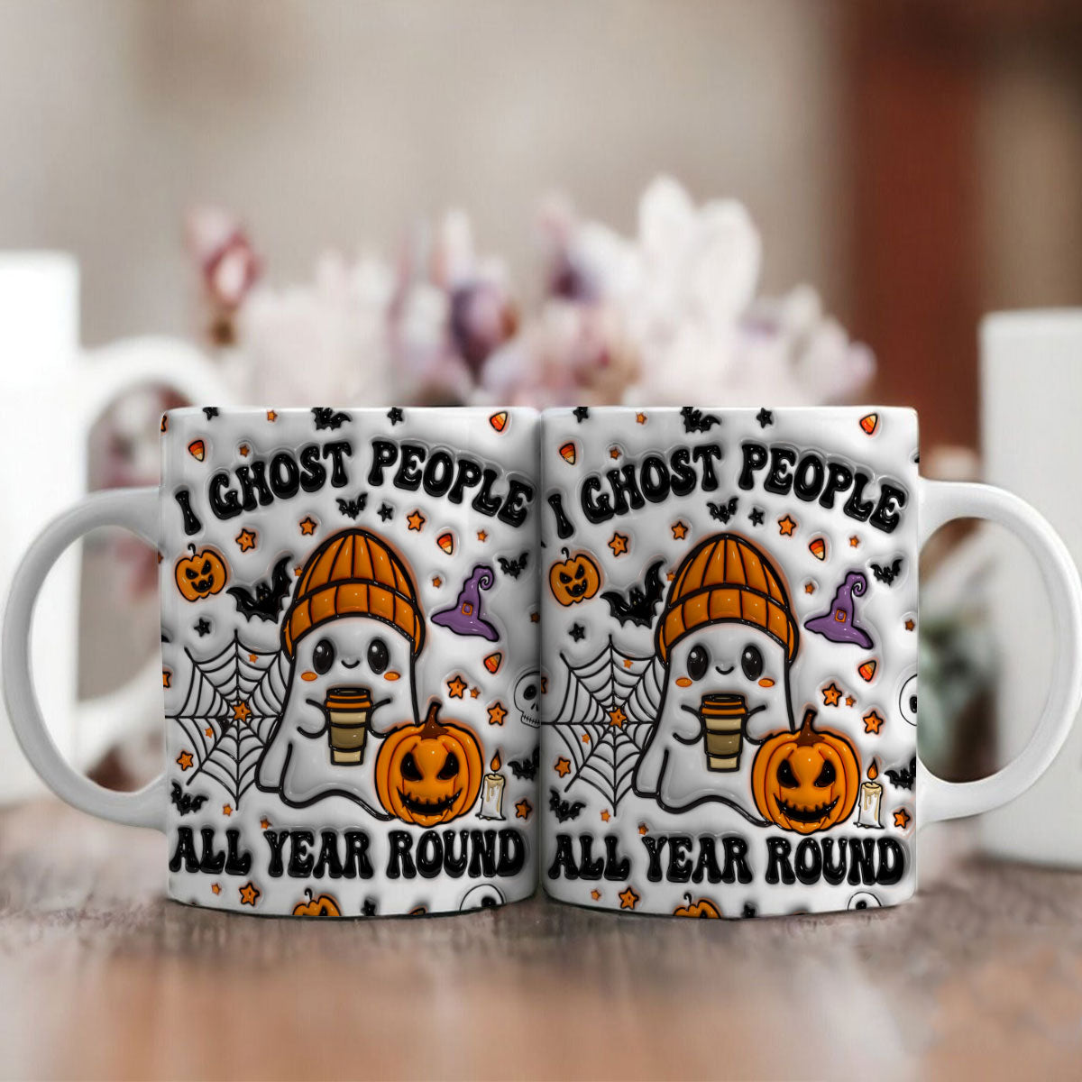 Petthouse | Halloween I Ghost People Inflated Effect 3d Mug, Ghost Pumpkin Mug, Spooky Vibes Ghost Coffee