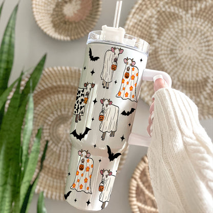 Petthouse | Halloween Cow Ghost 40oz Tumbler, Funny Ghost Cow Pumpkin Halloween Tumbler, Spooky Cow