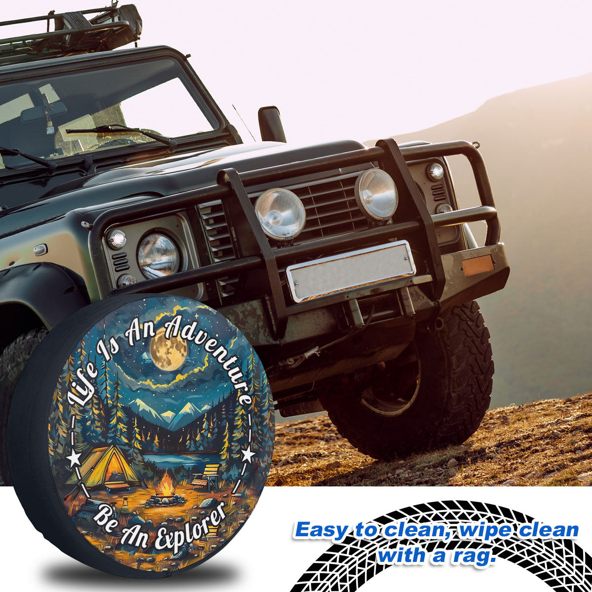 Petthouse | Camping Spare Tire Cover, Campfire Tire Cover, Life Is An Adventure Be An Explorer, Camping Waterproof Wheel Cover, Camper Gifts Idea