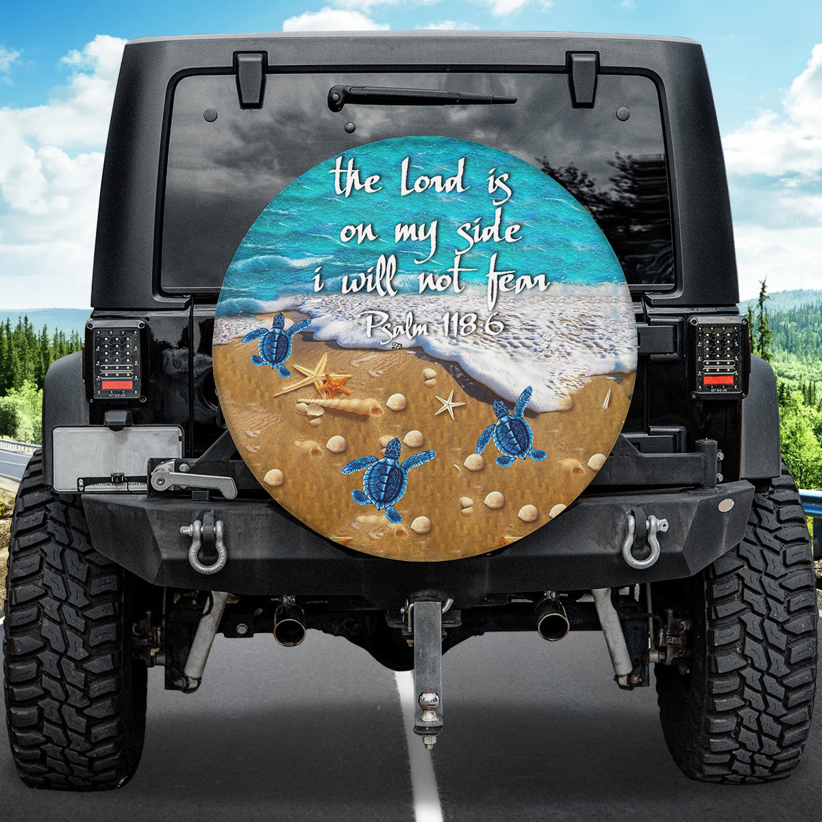 Petthouse | Sea Turtle Beach Scenery Spare Wheel Cover The Lord Is On My Side Christian God Bible Verse