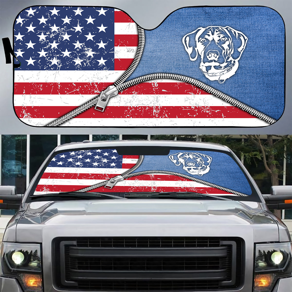 Petthouse | German Shorthaired Pointer Windshield Sun Shade American Flag Truck Window Shades Independence
