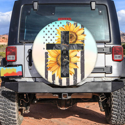 Petthouse | Sunflower Usa Flag God Faith Tire Protector Covers Christian Faith Believer Gifts Spare Tire Cover