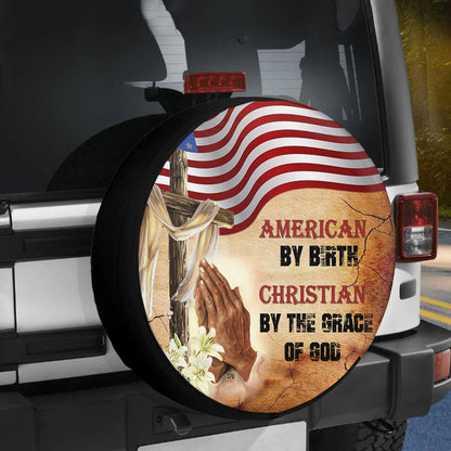 Petthouse | American God Prayer Spare Tire Cover Christian By Grace Religious Tire Cover With Backup Camera Hole