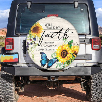 Petthouse | Sunflower Farmhouse Wheel Tire Covers Walk By Faith God Bible Verse Tire Cover Christian Gifts