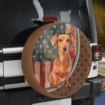 Petthouse | Dachshund Dog Spare Tire Cover Grunge American Flag Tire Protector Pet Paw Tire Storage Bag