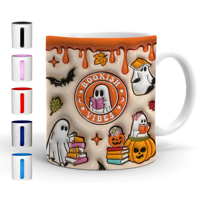 Petthouse | Bookish Halloween 3d Inflated Print Mug, Cute Ghosts Spooky Mug For Books Lovers, Boo