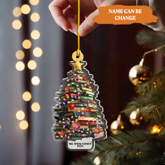 Petthouse | Personalized Christmas Book Tree Name Ornament, Bookish Tree Ornament, Book Lover Xmas Gift